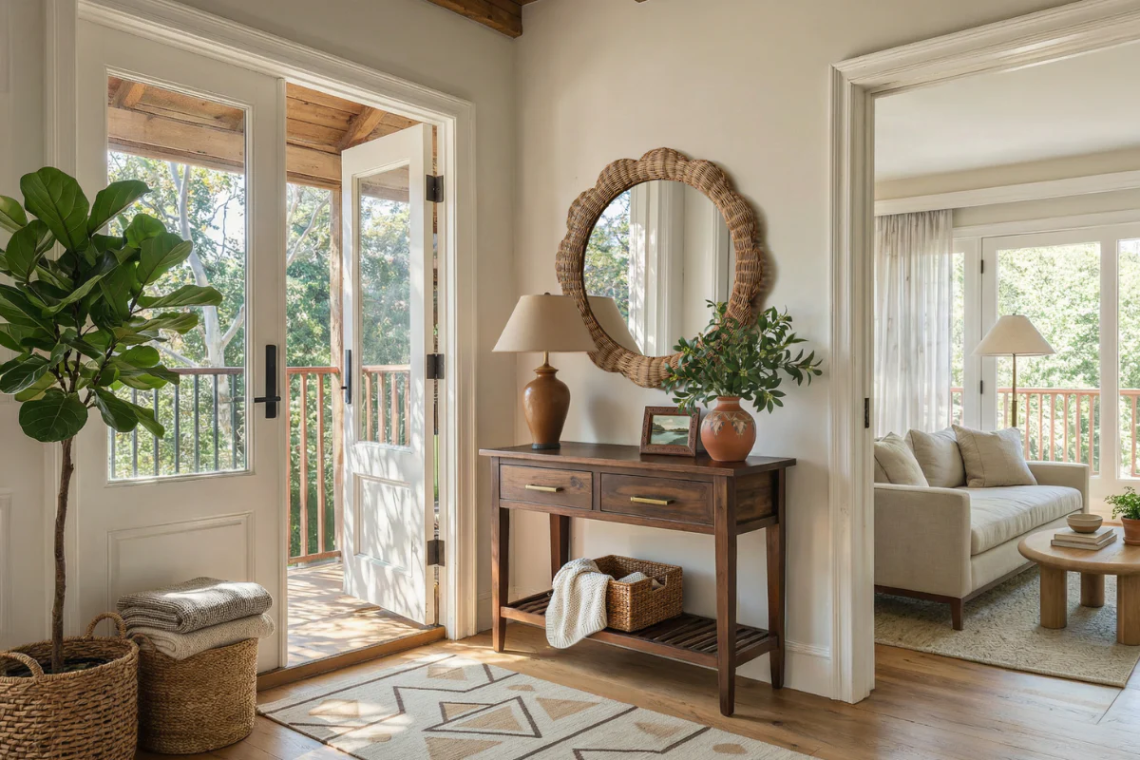 Elegant Entryway Mirror & Floral Decor Ideas